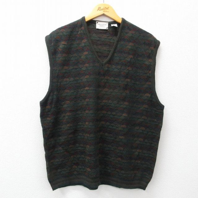 古着通販 XL☆古着 ニット ベスト メンズ 90年代 90s アクリル V