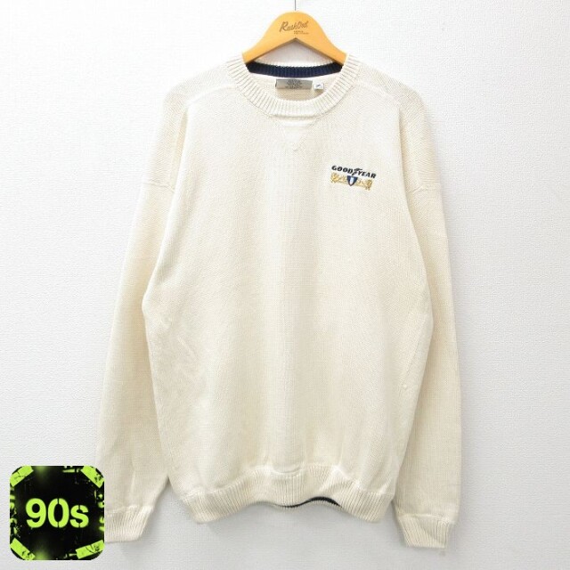 【50%OFF】GOODYEAR 90s 長袖セーター 刺繍 生成り XL | 古着