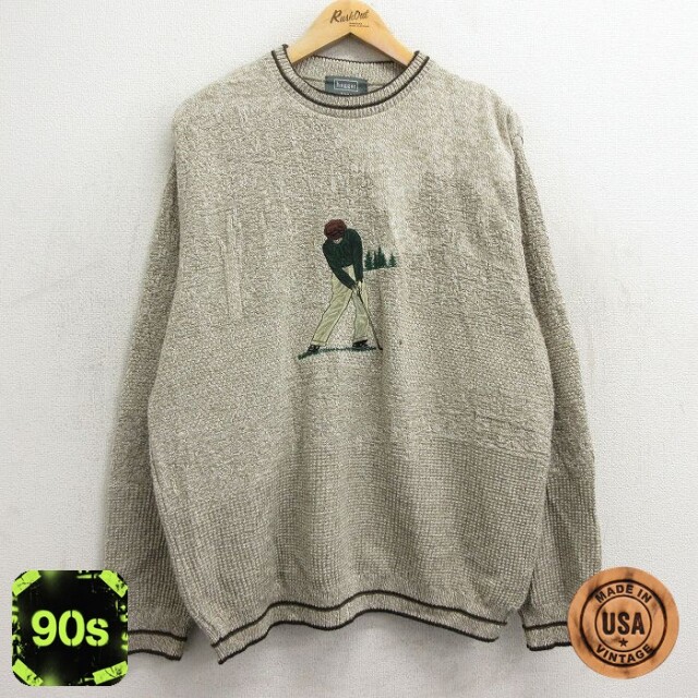 ゴルフ 90s 長袖セーター 刺繍 カーキ XL | 古着