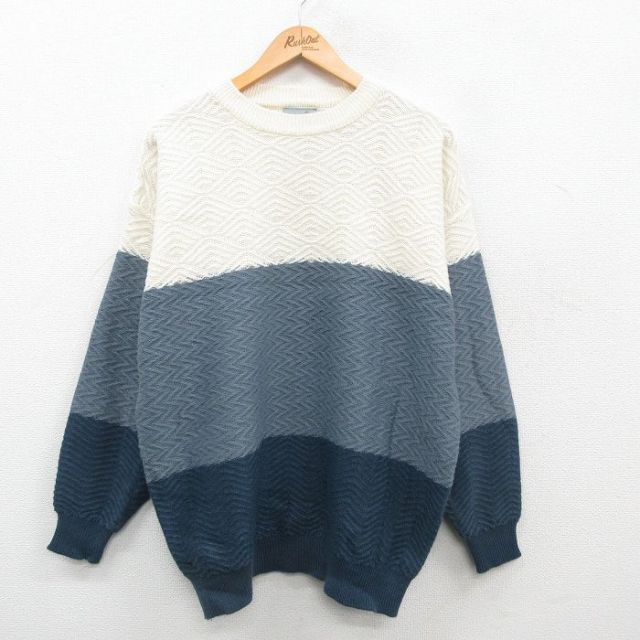 XL★古着 長袖 セーター メンズ 00年代 00s 無地 マルチカラー アクリル クルーネック 紺他 ネイビー 【spe】 24sep19 中古 ニット トップス