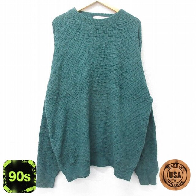 【50%OFF】90s 長袖セーター 手織り グリーン XL | 古着