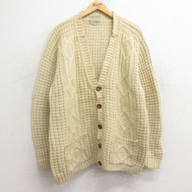 古着 90s Ireland製 Carraig Donn アラン フィッシャーマン ローゲージ ウール ニット カーディガン L - 古着 通販  ヴィンテージ 古着屋 Dracaena ドラセナ イギリス製 ガンジー カーディガン クリーム色 フィッシャーマン 古着 90s UK製 カーディガン アラン フィッシャーマン ニット セーター