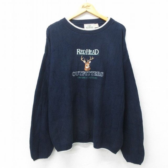 レッドヘッド 90s 長袖セーター シカ刺繍 ネイビー XL | 古着