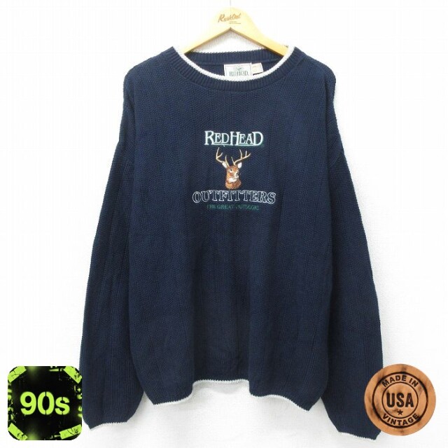 レッドヘッド 90s 長袖セーター シカ刺繍 ネイビー XL | 古着