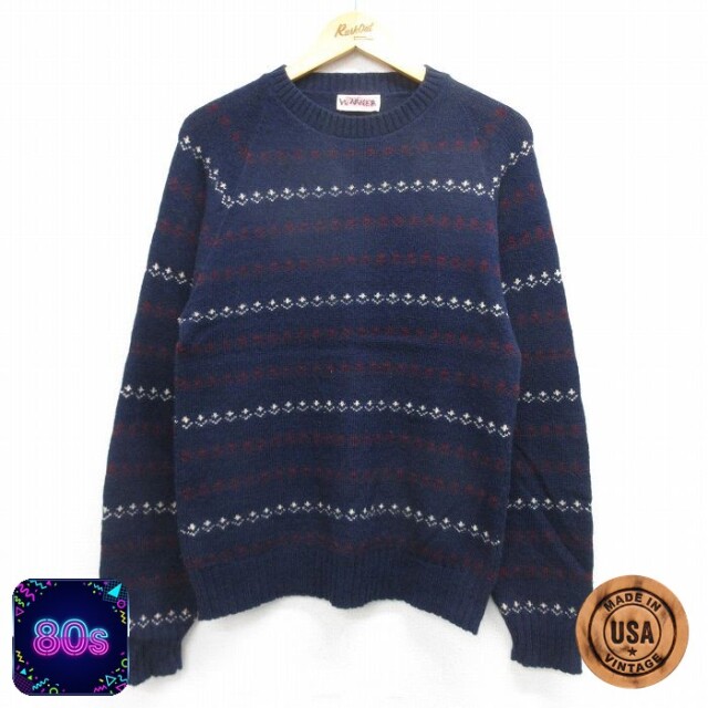 【50%OFF】80s ラグランセーター ネイビー S | 古着
