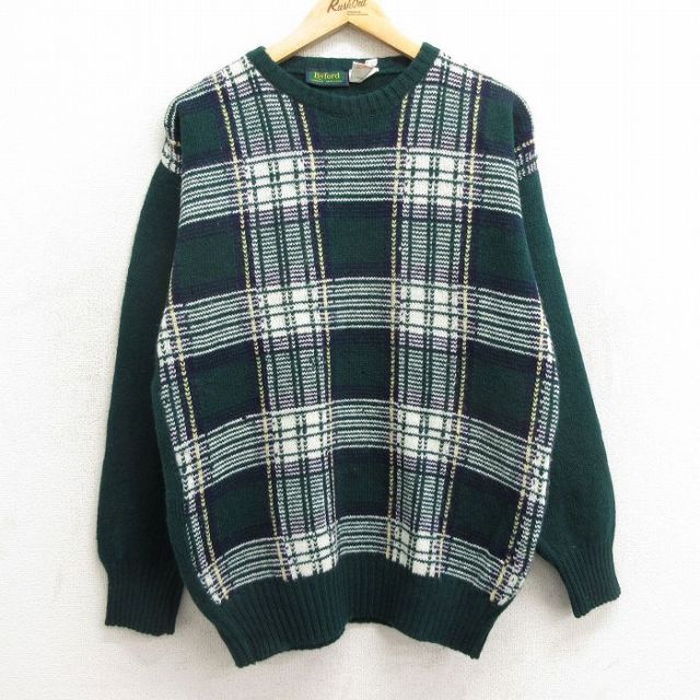 90s 長袖セーター チェック グリーン M | 古着