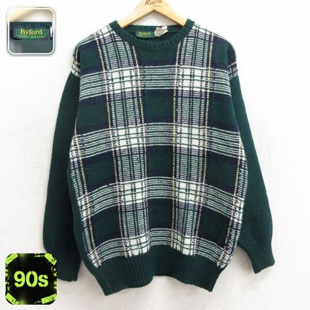 90s 長袖セーター チェック グリーン M | 古着