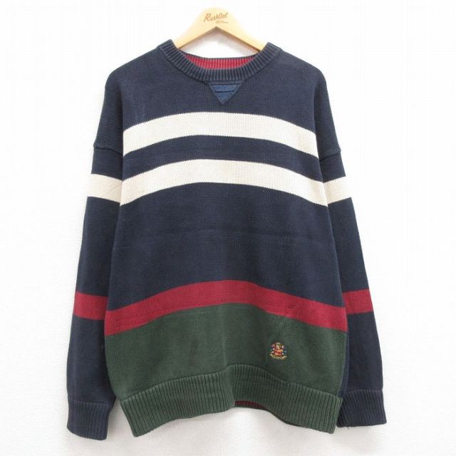 00s 長袖セーター ワンポイントロゴ ネイビー XL | 古着