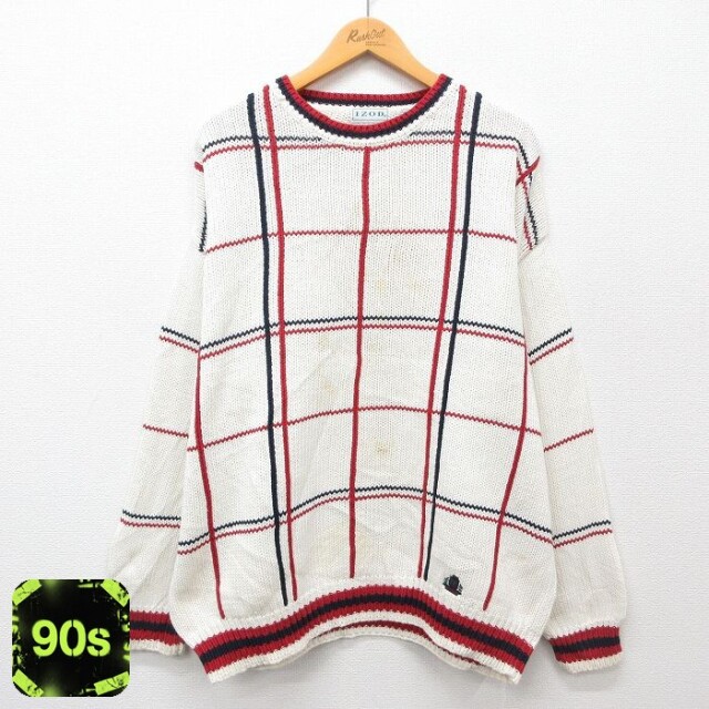 IZOD 90s 長袖セーター ワンポイントロゴ ホワイト XL | 古着