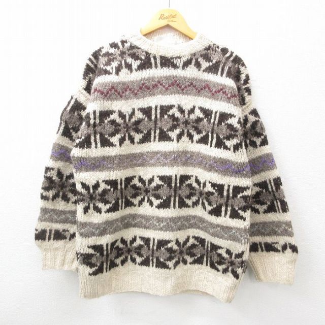 90s 長袖セーター 雪柄 ベージュ M | 古着