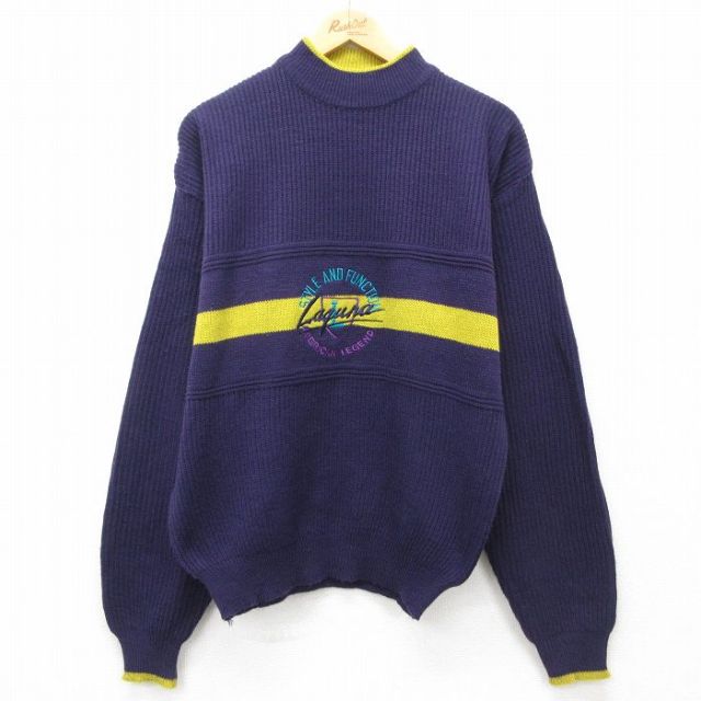 90s 長袖セーター LAGUNA刺繍 パープル M | 古着