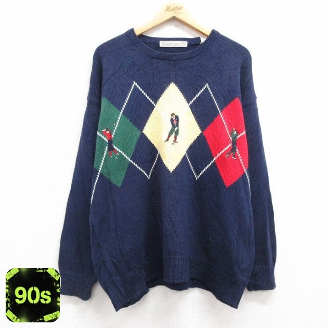ゴルフ 90s 長袖セーター 刺繍 ネイビー XL | 古着