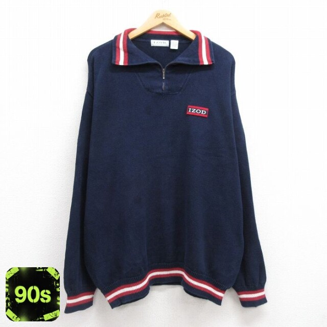 IZOD 90s ハーフジップセーター ネイビー XL | 古着