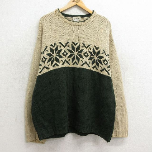 【50%OFF】J.CREW 00s 長袖セーター 雪柄 ベージュ XL | 古着