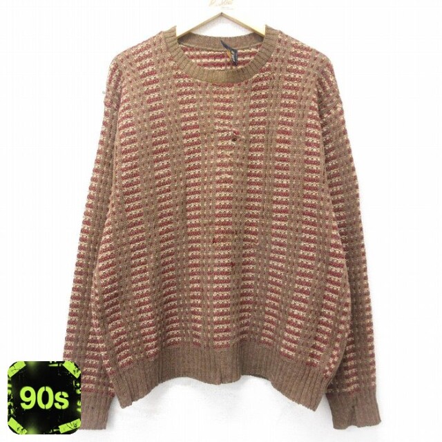 90s 長袖セーター ブラウンチェック XL | 古着