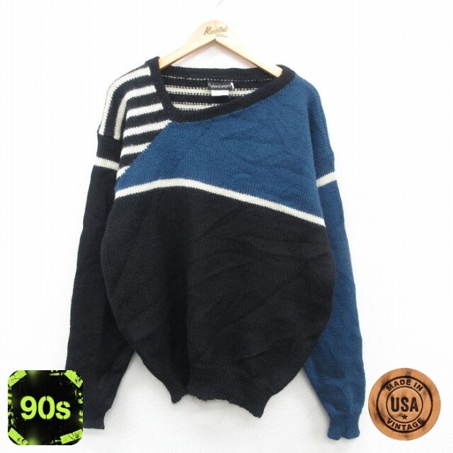【50%OFF】90s 長袖セーター 手織り ブラック L | 古着