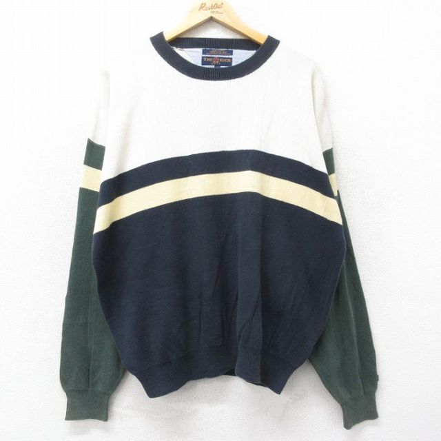 トミーヒルフィガー 90s 長袖セーター マルチカラー ネイビー XL | 古着