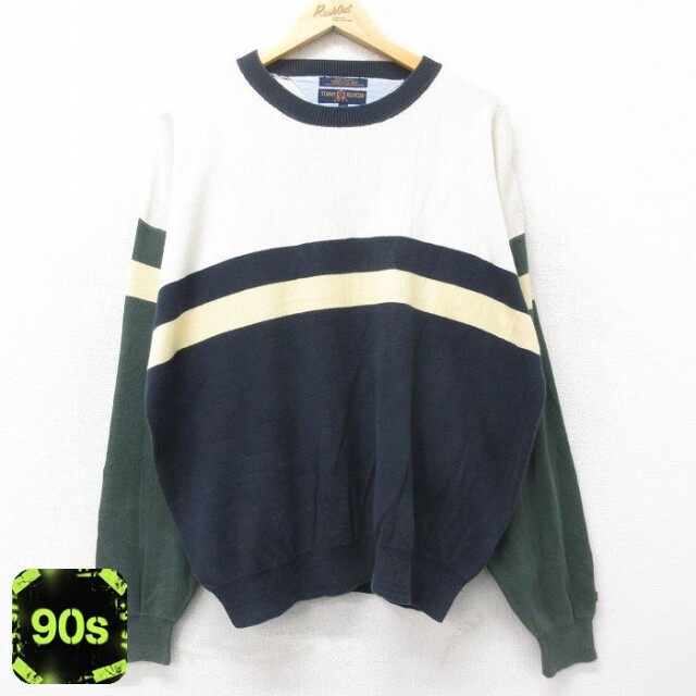 トミーヒルフィガー 90s 長袖セーター マルチカラー ネイビー XL | 古着