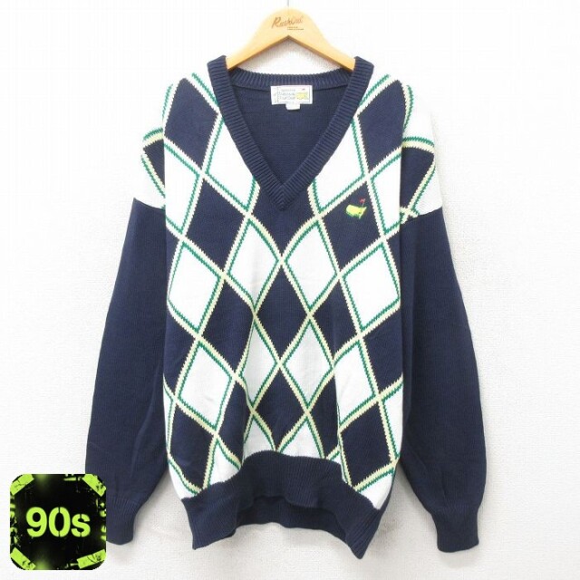 90s 長袖セーター アーガイル ゴルフ ネイビー メンズL相当 | 古着