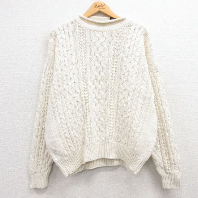 XL★古着 STRUCTURE 長袖 ケーブル セーター メンズ 00年代 00s 大きいサイズ モックネック ハイネック 生成り 24nov15 中古 ニット トップス