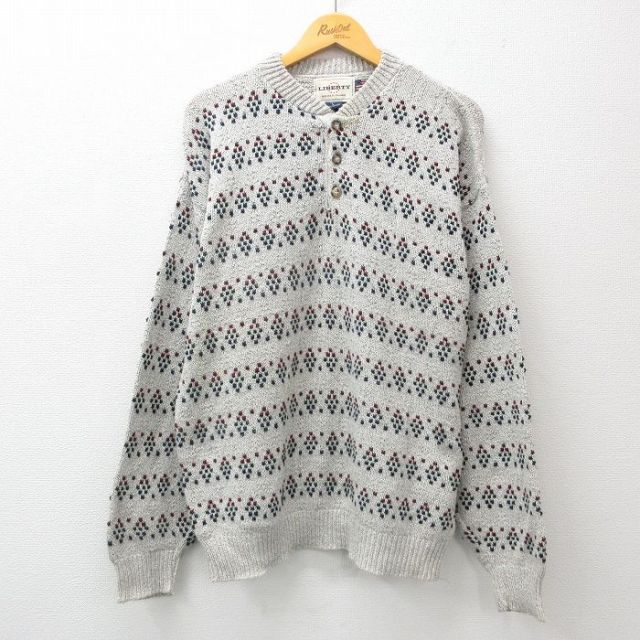 【50%OFF】リバティ 90s 長袖セーター ヘンリーネック グレー霜降り L | 古着