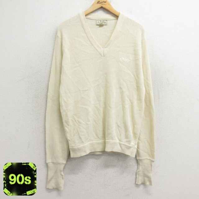 IZOD 90s 長袖セーター ワンポイントロゴ ベージュ XL | 古着