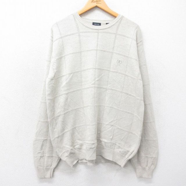 【50%OFF】IZOD 長袖セーター ワンポイントロゴ カーキチェック L | 古着