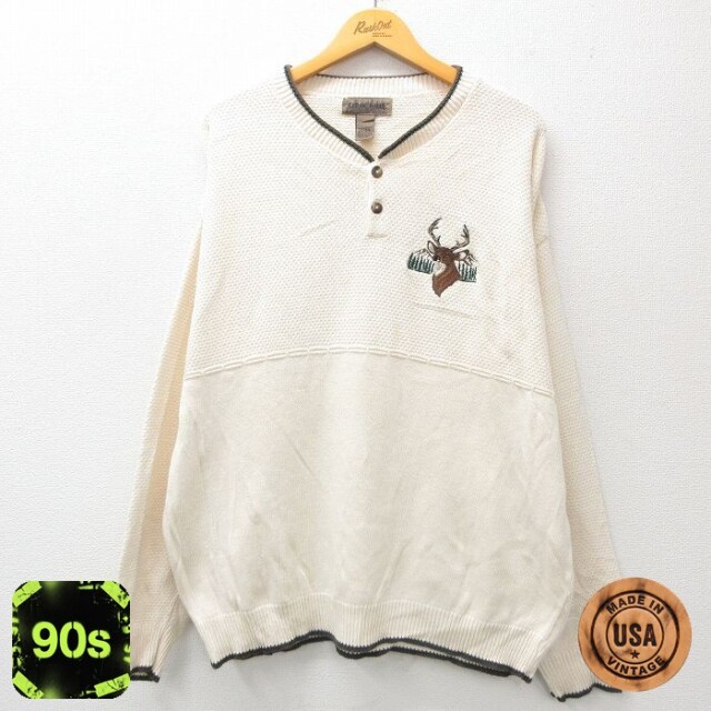 90s ヘンリーネックセーター シカ ホワイト XL | 古着