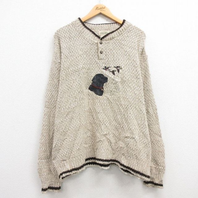 セントジョンズベイ 90s 長袖セーター 犬刺繍 ベージュ XL | 古着