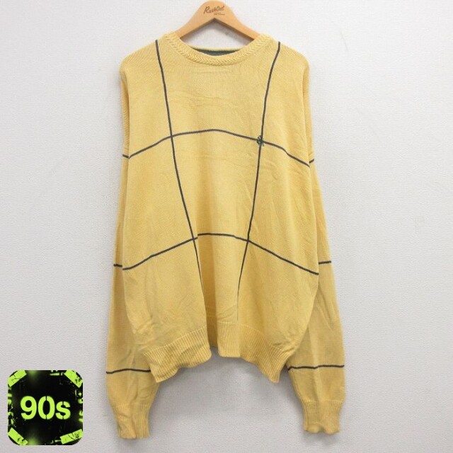 ノーティカ 90s 長袖セーター ワンポイントロゴ イエロー XL | 古着