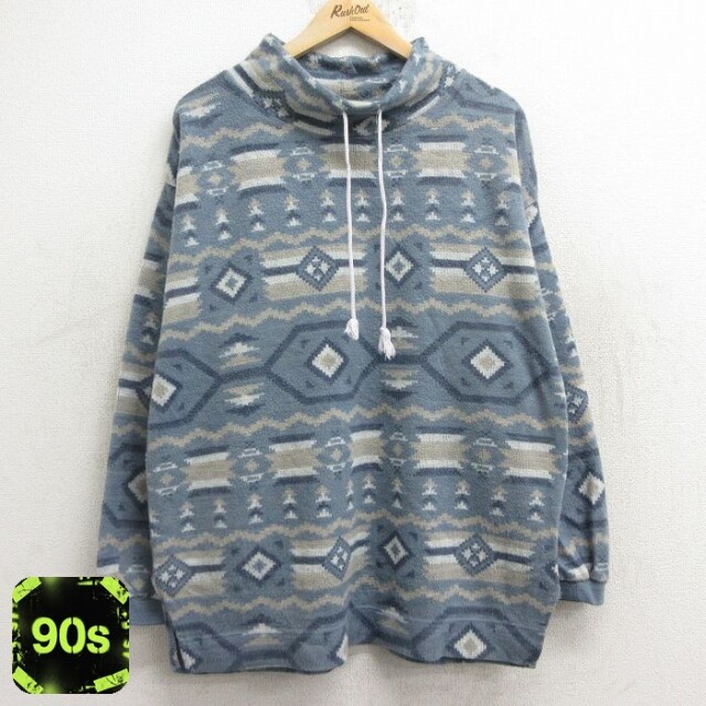 90s 長袖トップス ネイティブ柄 ネイビー メンズL相当 | 古着