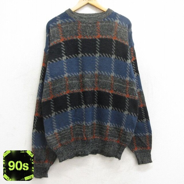 【50%OFF】メンバーズオンリー 90s 長袖セーター チェック グレー メンズXL相当 | 古着