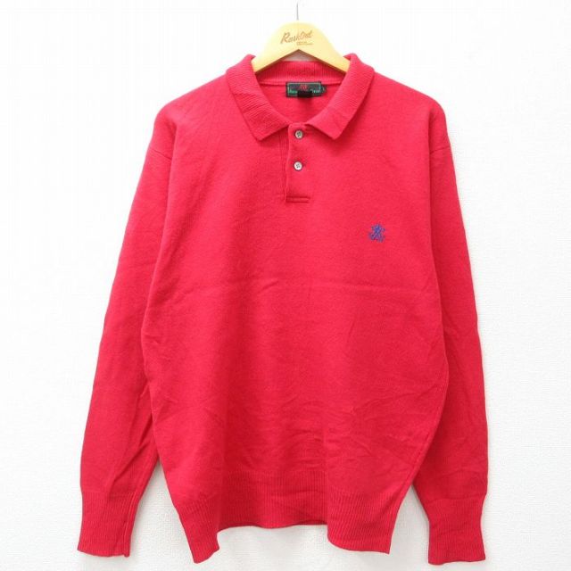 【50%OFF】L★古着 アバクロンビー Abercrombie&fitch 長袖 セーター メンズ 80年代 80s ワンポイントロゴ ウール 襟付き 赤 レッド 25jan06 中古 ニット トップス