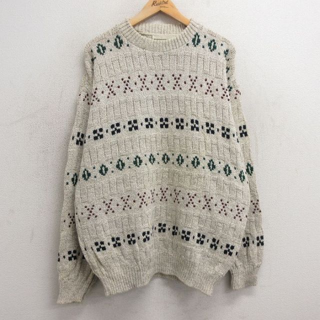 XL★古着 長袖 セーター メンズ 90年代 90s コットン クルーネック USA製 薄グレー他 25jan06 中古 ニット トップス