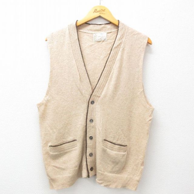 【50%OFF】M★古着 シアーズ ニット ベスト メンズ 80年代 80s ウール ベージュ カーキ 25jan07 中古 トップス