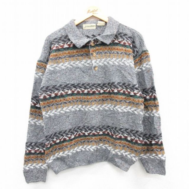 【20%OFF】M★古着 セントジョンズベイ 長袖 セーター メンズ 90年代 90s 襟付き グレー 25jan07 中古 ニット トップス