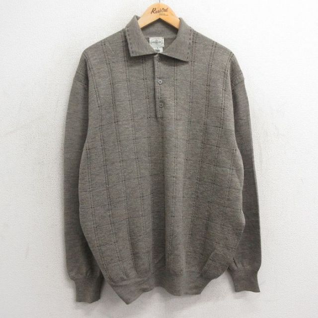 【20%OFF】XL★古着 長袖 セーター メンズ 80年代 80s 襟付き 大きいサイズ ウール イタリア製 グレー 25jan07 中古 ニット トップス