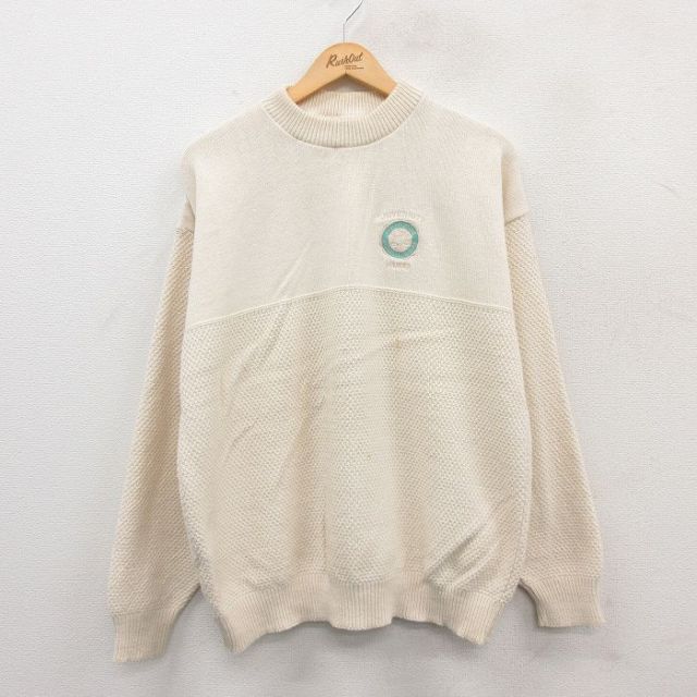 L★古着 長袖 セーター メンズ 90年代 90s ハワイ 大学 コットン クルーネック USA製 生成り 25jan08 中古 ニット トップス