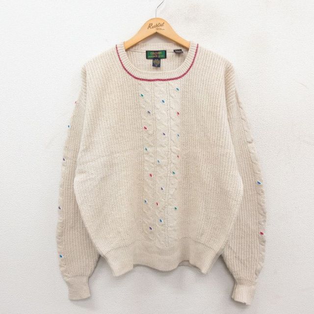 【50%OFF】L★古着 長袖 セーター メンズ 00年代 00s クルーネック 生成り 25jan09 中古 ニット トップス