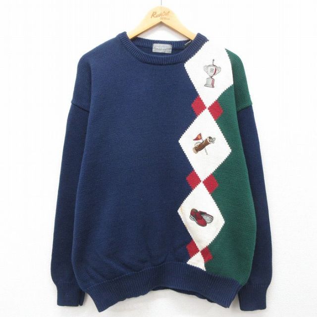 【50%OFF】90s 長袖セーター ゴルフ刺繍 ネイビー L | 古着