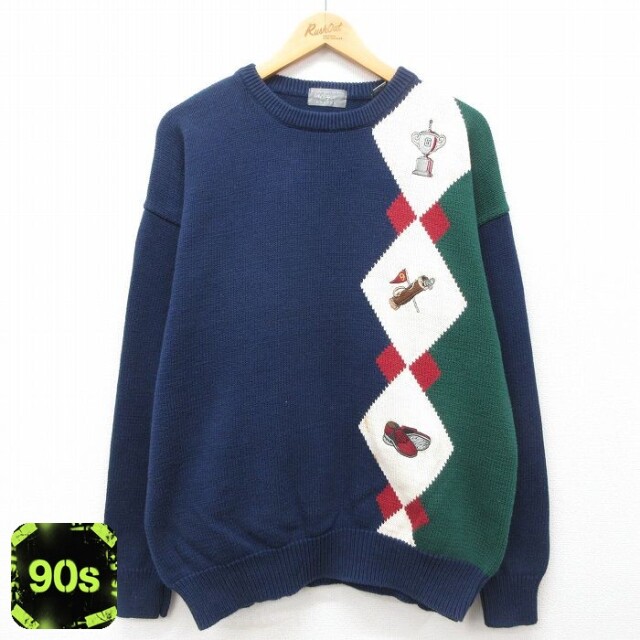 90s 長袖セーター ゴルフ刺繍 ネイビー L | 古着