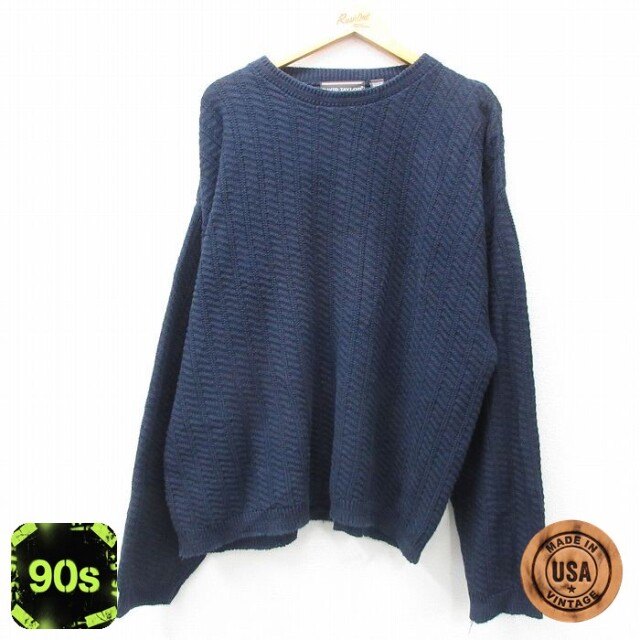 【50%OFF】90s 長袖セーター 手織り ネイビー メンズXL相当 | 古着