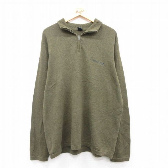 【50%OFF】XL★古着 ノーティカ NAUTICA 長袖 ハーフジップ セーター メンズ ワンポイントロゴ コットン 緑系 グリーン 25jan10 中古 ニット トップス