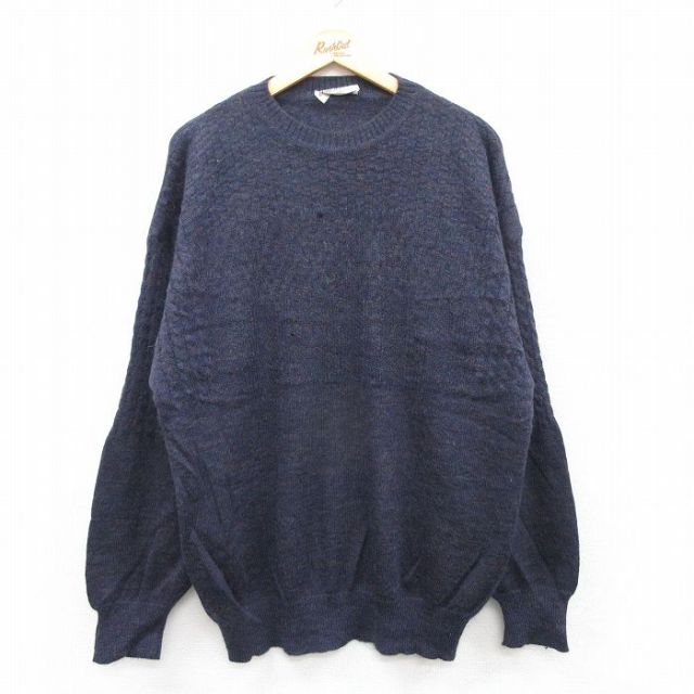 L★古着 長袖 セーター メンズ 80年代 80s ウール クルーネック イタリア製 紺 ネイビー 25jan10 中古 ニット トップス