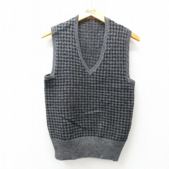 【50%OFF】S★古着 ジョーンズニューヨーク ニット ベスト メンズ 90年代 90s 千鳥格子 ウール Vネック グレー他 25jan10 中古 トップス