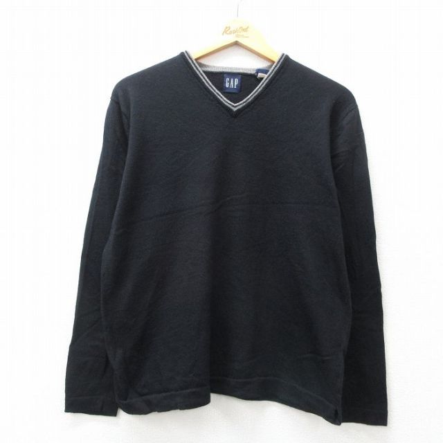 【50%OFF】M★古着 ギャップ GAP 長袖 セーター メンズ 00年代 00s メリノウール Vネック 黒 ブラック 25jan10 中古 ニット トップス