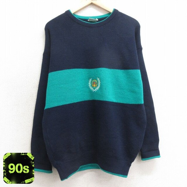 ニット 90s 長袖セーター 刺繍 ネイビー L | 古着
