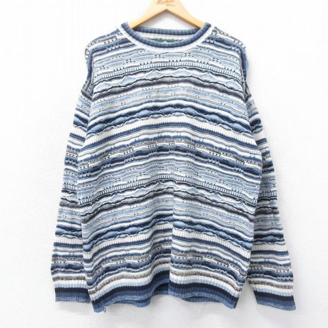 【50%OFF】XL★古着 ジャンセン 長袖 セーター メンズ 90年代 90s 3Dニット クルーネック USA製 紺他 ネイビー 【spe】 25jan15 中古 ニット トップス