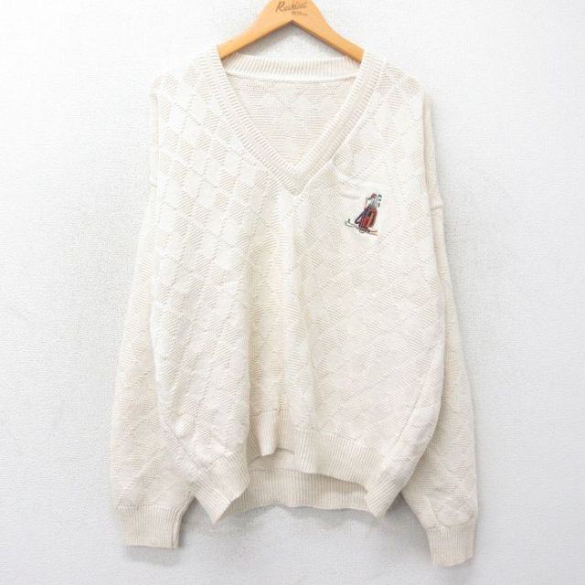 長袖セーター Vネック ベージュ XL | 古着
