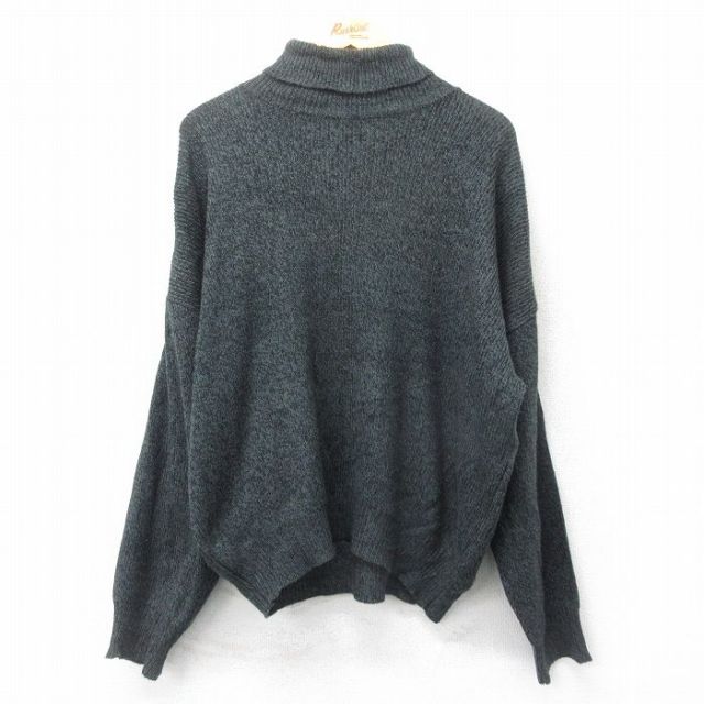 XL★古着 長袖 セーター メンズ 90年代 90s 無地 大きいサイズ ウール タートルネック ハイネック USA製 黒 ブラック 霜降り 25jan15 中古 ニット トップス